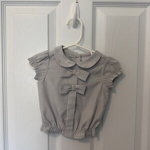 Janie and Jack Girls' Gray Peter Pan Collar Top with Front Bows